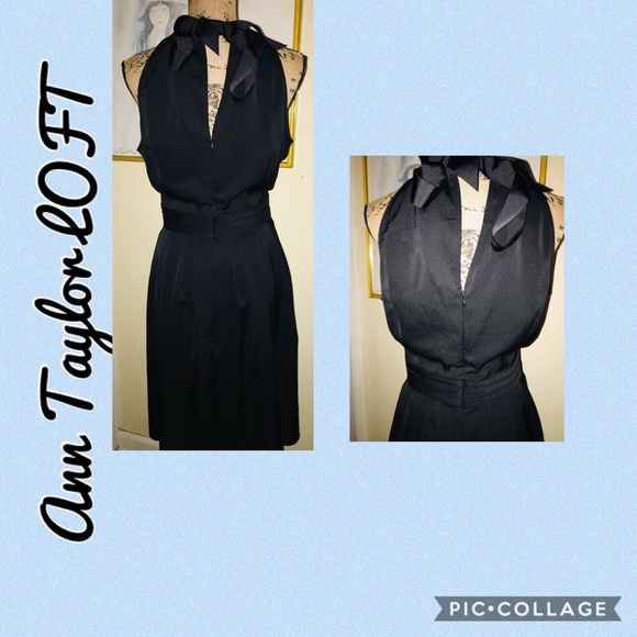 LOFT BLACK FIT & FLARE DRESS W/TIE AT BACK NECK~12 - Picture 5 of 6